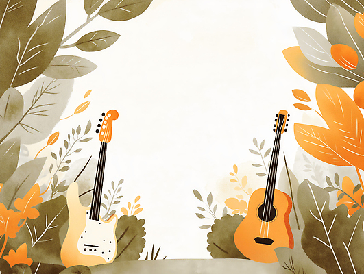 JPG 식물 디자인 꽃 예술 음악 컬러 백그라운드 일러스트 자연 나뭇잎 풍경 그래픽 여름 기타 부드러움 조화 국내일러스트 AI일러스트 AI콘텐츠 계절 잎 현악기 문화예술 감각 생태계 파일형식