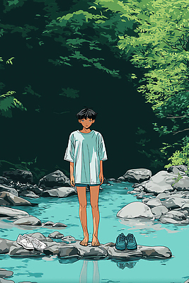 JPG 나무 여유 일러스트 발 자연 휴식 풍경 소년 일상 초록색 여름 강 평화 계곡 바위 시세 청량 국내일러스트 AI일러스트 AI콘텐츠 식물 계절 남자 감정 어린이 컬러 컨셉 라이프 신체부위 금융 돌_바위 생태계 파일형식