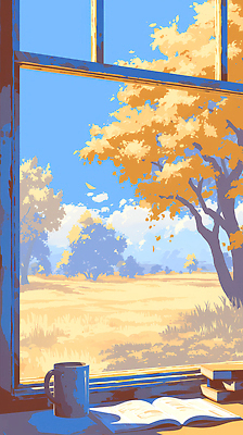 JPG 나무 여유 일러스트 창문 자연 하늘 바람 풍경 초원 햇빛 노란색 평화 환경 가을 농촌 시골 편안함 그림 조용 뷰티풀 차분 국내일러스트 AI일러스트 AI콘텐츠 자연요소 식물 계절 감정 컬러 컨셉 날씨 태양 감각 생태계 파일형식