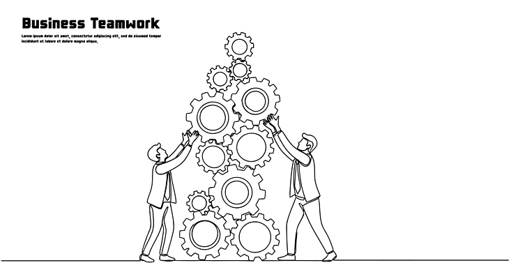 디자인 남자 일러스트 비즈니스 성공 회의 협력 아이디어 직장 도구 작업 발전 목표 동료 전략 기어 조립 혁명 창의성 국내일러스트 AI파일 컨셉 회사 관계 사람 파일형식 벡터