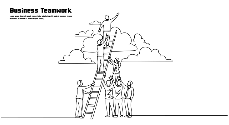 일러스트 비즈니스 성공 커뮤니케이션 협력 계단 만남 도전 성장 목표 결과 직원 기회 노력 전략 혁명 리더쉽 실행 지원 국내일러스트 AI파일 컨셉 파일형식 벡터