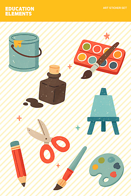 PSD 디자인 교육 예술 컬러 패턴 일러스트 잉크 가위 미술 물감 도구 붓 작업 오브젝트 그림 팬시 창의성 알록달록 국내일러스트 무늬 문화예술 문구용품 컬러풀 미술도구 파일형식