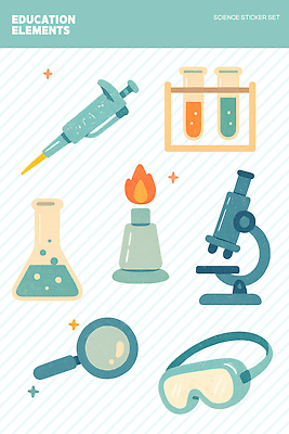 PSD 디자인 교육 과학 스티커 일러스트 불꽃 현미경 실험기구 실험 주사기 학습 도구 화학 시험관 비커 과학기구 국내일러스트 의료기기 불 기구 파일형식