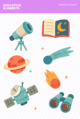 PSD 교육 별 과학 스티커 일러스트 기술 실험 책 우주 망원경 별자리 행성 인공위성 유성 우주선 천문학 탐사 우주정거장 이펙트그래픽 국내일러스트 자연요소 그래픽백그라운드 통신 파일형식
