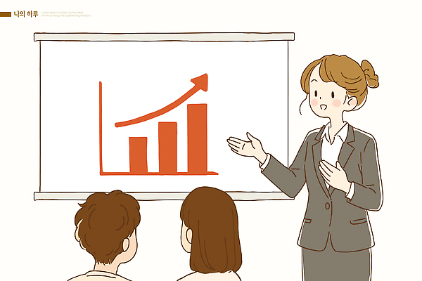 교육 일러스트 회사 비즈니스 회의 그래프 설명 강사 자료 성장 발표 군중 집중 프레젠테이션 분석 상승 소통 국내일러스트 AI파일 직업 컨셉 모션 사람 파일형식 벡터