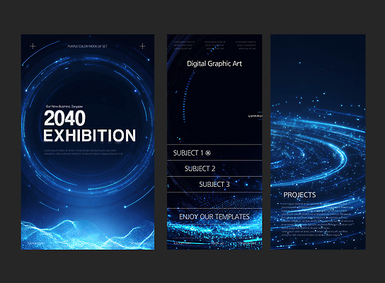 템플릿 디자인 배너템플릿 세로배너 패턴 추상 미래 기술 그래픽 파란색 빛 전시회 작품 창의력 디지털아트 배너세트 이미지템플릿 AI파일 배너 컬러 컨셉 무늬 미술 세로 세트 전시 파일형식 벡터