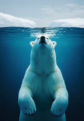 JPG 동물 편집이미지 바다 자연 환경 맑음 얼음 수영 차가움 북극 잠수 생태계 백곰 천연 편집실사 AI컴퓨터그래픽 AI콘텐츠 자연요소 곰 날씨 수상스포츠 극지방 CG 파일형식