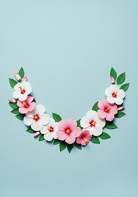 JPG 편집이미지 디자인 꽃 예술 분홍색 컬러 백그라운드 잎 자연 장식 흰색 화려 뷰티풀 종이꽃 창의력 편집실사 AI포토 AI콘텐츠 식물 컨셉 CG 생태계 파일형식