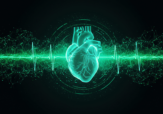 JPG 편집이미지 디자인 예술 생명 기술 그래픽 자료 심장 청록색 심전도 디지털아트 이미지편집 AI컴퓨터그래픽 AI콘텐츠 컬러 장기_의학 파일형식