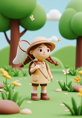 JPG 편집이미지 캐릭터 꽃 어린이 나비 모션 자연 생물 밝음 소녀 초록색 3D 평화 귀여움 탐험 그물 풀 편집3D AI컴퓨터그래픽 AI콘텐츠 식물 여자 컬러 곤충 컨셉 사람 디지털합성 생태계 파일형식