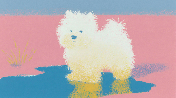 JPG 동물 분홍색 하늘색 백그라운드 일러스트 자연 털 서기 풍경 평화 귀여움 강아지 호기심 그림 웅덩이 현실 아기자기 국내일러스트 AI일러스트 AI콘텐츠 감정 컬러 컨셉 모션 파란색 반려동물 개 생태계 파일형식