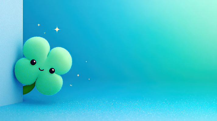 JPG 식물 편집이미지 캐릭터 디자인 행복 감정 상징 백그라운드 웃음 장식 초록색 파란색 3D 귀여움 네잎클로버 편집3D AI컴퓨터그래픽 AI콘텐츠 컬러 컨셉 표정 클로버 디지털합성 파일형식