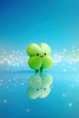 JPG 편집이미지 행복 컬러 장식 반짝임 장난감 3D 귀여움 기쁨 표현 네잎클로버 묘사 파란배경 창의성 스타일 편집3D AI컴퓨터그래픽 AI콘텐츠 식물 감정 백그라운드 컨셉 모션 파란색 클로버 디지털합성 파일형식