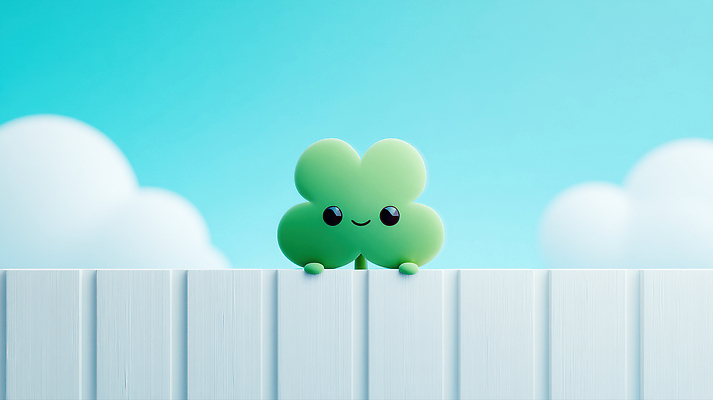 JPG 편집이미지 캐릭터 행복 자연 웃음 울타리 3D 귀여움 흰색 네잎클로버 클로버 상쾌 일과 아기자기 편집3D AI컴퓨터그래픽 AI콘텐츠 식물 감정 컬러 컨셉 표정 담장 디지털합성 생태계 파일형식