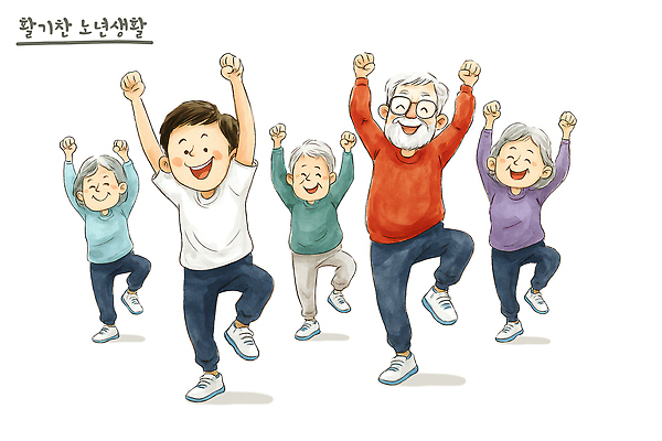 PSD 노년 행복 일러스트 모션 건강 웃음 라이프 운동 기쁨 에너지 연령 즐거움 체조 활기 친목 공동체 긍정적 참여 국내일러스트 감정 컨셉 표정 성인 생활 파일형식