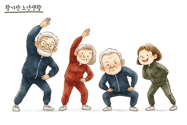 PSD 노년 일러스트 모션 운동선수 건강 웃음 생활 친구 운동복 운동 활발 에너지 그룹 연습 즐거움 긍정 체조 국내일러스트 옷 감정 스포츠 컨셉 관계 표정 성인 파일형식