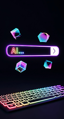 JPG 편집이미지 디자인 컬러 백그라운드 기술 창조 그래픽 빛 컴퓨터 디지털 키보드 큐브 모던 검색 인터페이스 AI_인공지능 이미지편집 AI컴퓨터그래픽 AI콘텐츠 전자제품 파일형식