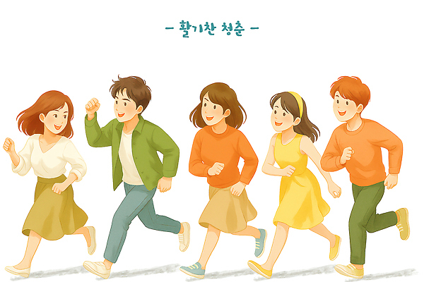 PSD 옷 행복 일러스트 모션 함께함 표정 웃음 일상 친구 청춘 달리기 운동 다양 모임 에너지 즐거움 활기 소통 긍정적 국내일러스트 감정 다수 컨셉 관계 건강 라이프 파일형식