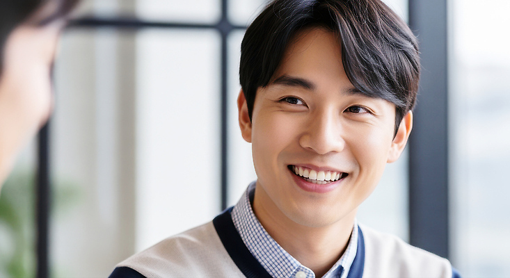 JPG 편집이미지 남자 행복 얼굴 아침 직장 대화 미소 사람 사무실 햇빛 공간 만남 분위기 소통 의료성형뷰티 편집실사 AI인물포토 AI콘텐츠 주간 감정 컨셉 회사 비즈니스 표정 말하기 신체부위 태양 CG 파일형식 AI포토