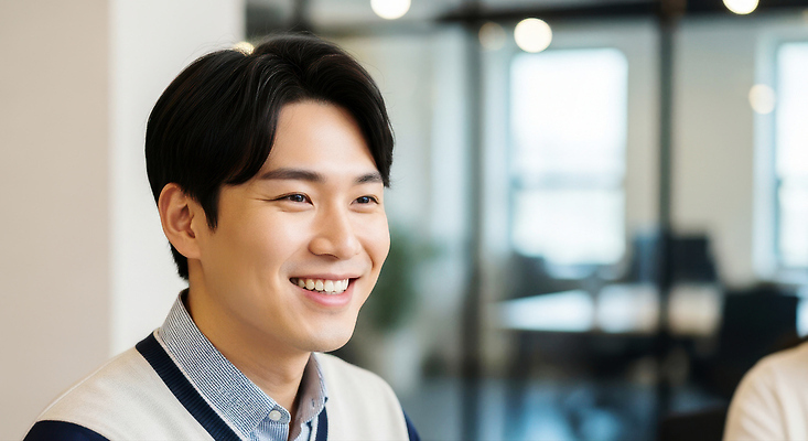 JPG 편집이미지 남자 비즈니스 회의 협력 직장 표정 대화 미소 사무실 분위기 모던 참여 의료성형뷰티 편집실사 AI인물포토 AI콘텐츠 컨셉 회사 말하기 사람 CG 파일형식 AI포토