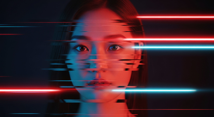 JPG 편집이미지 여자 얼굴 예술 컬러 백그라운드 추상 빨간색 파란색 빛 매력적 의료성형뷰티 효과 편집실사 AI컴퓨터그래픽 AI콘텐츠 컨셉 무늬 사람 신체부위 CG 파일형식