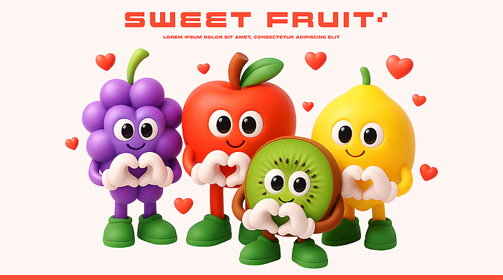 PSD 편집이미지 캐릭터 행복 컬러 과일 놀이 협력 사랑 3D 우정 하트 표현 즐거움 소통 이미지편집 편집3D 모양 감정 컨셉 친구 디지털합성 파일형식