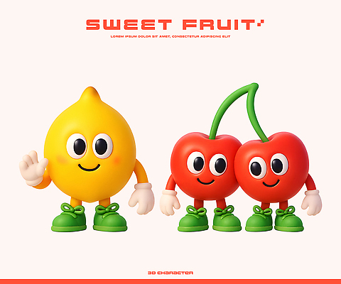 PSD 무료이미지 편집이미지 캐릭터 디자인 컬러 신발 과일 표정 건강 웃음 3D 귀여움 체리 레몬 상큼 재치 이미지편집 편집3D 컨셉 디지털합성 파일형식