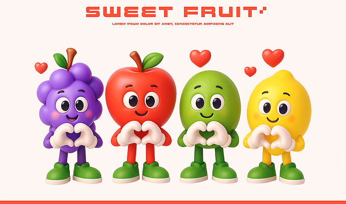 PSD 편집이미지 캐릭터 감정 컬러 과일 표정 사랑 친구 파티 3D 귀여움 하트 표현 장면 조화 소통 이미지편집 편집3D 모양 컨셉 관계 이벤트 디지털합성 파일형식
