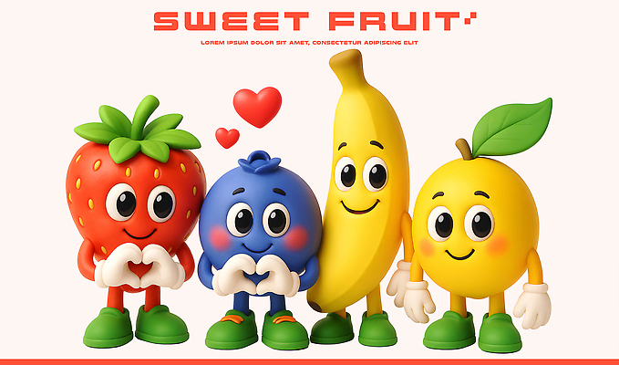 PSD 편집이미지 캐릭터 감정 상징 과일 사랑 파티 3D 귀여움 모임 표현 즐거움 화사함 감성 이미지편집 편집3D 컨셉 이벤트 디지털합성 파일형식