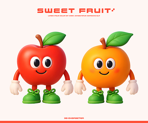 PSD 편집이미지 캐릭터 디자인 컬러 과일 웃음 친구 장난감 3D 귀여움 사과 편집3D 컨셉 관계 표정 디지털합성 파일형식