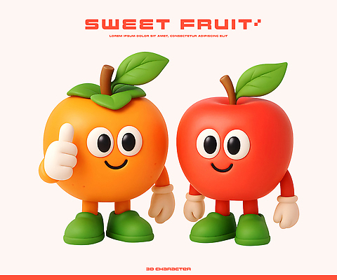 PSD 편집이미지 캐릭터 디자인 상징 컬러 포즈 과일 손가락 미소 3D 귀여움 표현 긍정 조화 창의성 이미지편집 편집3D 손 컨셉 표정 디지털합성 파일형식