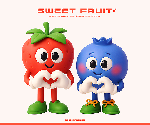 PSD 편집이미지 캐릭터 디자인 감정 과일 딸기 사랑 친구 컬러풀 3D 귀여움 하트 표현 블루베리 아기자기 이미지편집 편집3D 모양 컬러 컨셉 관계 디지털합성 파일형식