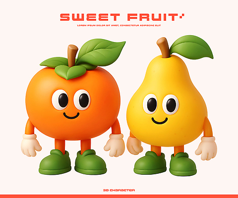 PSD 편집이미지 캐릭터 디자인 컬러 과일 웃음 3D 귀여움 표현 배 즐거움 장면 이미지편집 편집3D 감정 컨셉 표정 디지털합성 파일형식