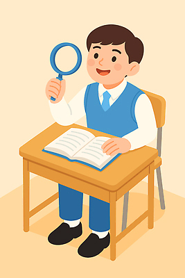 학생 교육 어린이 일러스트 교실 실험 소년 학습 독서 탐험 집중 책상 즐거움 호기심 발견 관심 흥미 국내일러스트 AI파일 남자 감정 가구 컨셉 학교 사람 파일형식 벡터