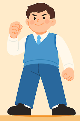 캐릭터 디자인 남자 행복 감정 컬러 포즈 백그라운드 일러스트 넥타이 웃음 사람 소년 주먹 표현 조끼 자신감 스타일 국내일러스트 일러캐릭터 AI파일 잡화 어린이 모션 표정 외투 파일형식 벡터