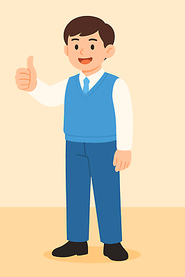 캐릭터 옷 남자 행복 포즈 백그라운드 셔츠 일러스트 표정 웃음 그래픽 엄지손가락 표현 조끼 청록색 긍정적 색감 국내일러스트 일러캐릭터 AI파일 감정 컬러 상의 손가락 사람 외투 파일형식 벡터