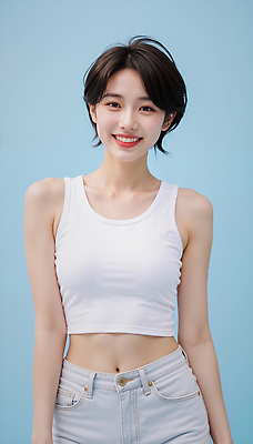 JPG 편집이미지 긴머리 옷 여자 패션 포즈 미소 청춘 활발 매력적 탱크톱 의료성형뷰티 스타일 편집실사 AI인물포토 AI콘텐츠 헤어스타일 컨셉 상의 표정 사람 CG 파일형식 AI포토