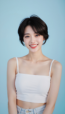 JPG 편집이미지 헤어스타일 여자 패션 얼굴 포즈 미소 청춘 카메라 촬영 매력적 청바지 뷰티풀 의료성형뷰티 스타일 편집실사 AI인물포토 AI콘텐츠 컨셉 바지 표정 사람 신체부위 전자제품 CG 파일형식 AI포토