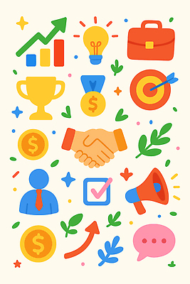 상징 일러스트 비즈니스 성공 협력 자료 거래 성장 발표 목표 결과 투자 기획 전략 소통 상금 토너먼트 국내일러스트 AI파일 컨셉 파일형식 벡터