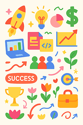 도형 디자인 꽃 컬러 일러스트 비즈니스 전구 성공 그래프 협력 아이디어 경제 로켓 성장 표현 목표 혁명 마케팅 창의성 국내일러스트 AI파일 식물 컨셉 파일형식 벡터