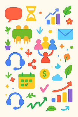 식물 기호 디자인 상징 일러스트 비즈니스 회의 그래프 협력 사람 그래픽 자료 달력 성장 계획 수익 소통 서류판 국내일러스트 AI파일 문자 컨셉 경제 사무용품 파일형식 벡터