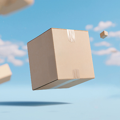 JPG 편집이미지 하늘 공중 상자 유행 3D 비행 신선 상품 배송 오브젝트 서비스 속도 상업 패키지 물류 현상 편집3D AI컴퓨터그래픽 AI콘텐츠 디지털합성 파일형식