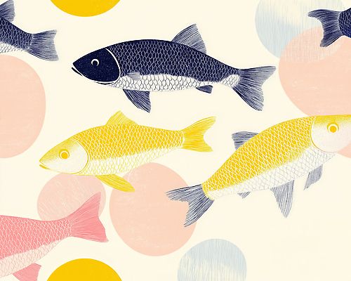 JPG 모양 디자인 예술 바다 분홍색 컬러 백그라운드 패턴 일러스트 자연 생물 어류 그래픽 파란색 노란색 수중 자유 수족관 국내일러스트 AI일러스트 AI콘텐츠 컨셉 무늬 수중동물 생태계 파일형식