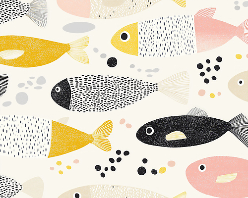 JPG 디자인 바다 컬러 백그라운드 패턴 일러스트 자연 어류 그래픽 장식 노란색 수중동물 수조 생태계 심플 평면 국내일러스트 AI일러스트 AI콘텐츠 동물 무늬 파일형식