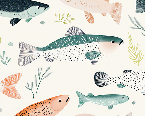JPG 모양 디자인 예술 컬러 패턴 일러스트 자연 생명 수채화 어류 장식 가로 세로 수중 수중동물 연못 수중식물 크기 수조 국내일러스트 AI일러스트 AI콘텐츠 식물 동물 무늬 생태계 파일형식