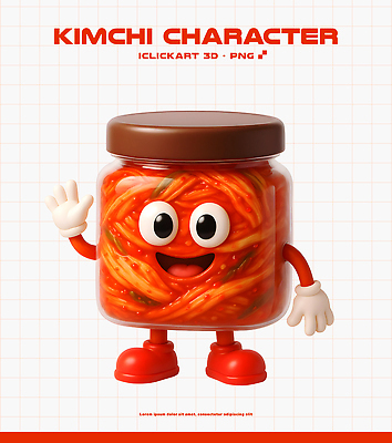 PSD 편집이미지 캐릭터 손 디자인 컬러 백그라운드 유리병 김치 밝음 3D 표현 인사 김장 편집3D 한식 병_용기 신체부위 예절 디지털합성 파일형식