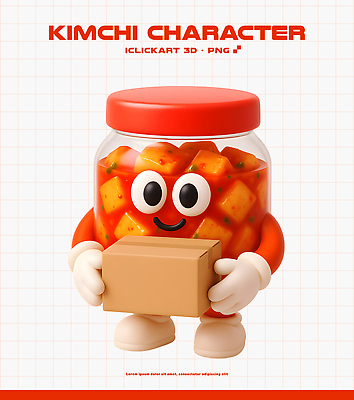 PSD 편집이미지 캐릭터 디자인 행복 감정 컬러 백그라운드 김치 장식 상자 3D 귀여움 양손 그림 김장 스타일 편집3D 손 한식 컨셉 디지털합성 파일형식