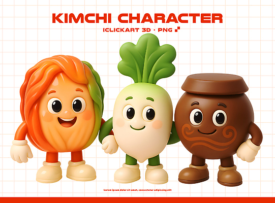 PSD 편집이미지 캐릭터 전통 디자인 문화 한식 컬러 김치 표정 장식 3D 귀여움 김장 콘텐츠 편집3D 음식 컨셉 디지털합성 파일형식