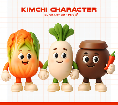 PSD 편집이미지 캐릭터 문화 음식 채소 고추 김치 오이 한국 3D 귀여움 떡볶이 즐거움 배추 그림 김장 편집3D 감정 아시아 한식 컨셉 분식 디지털합성 파일형식