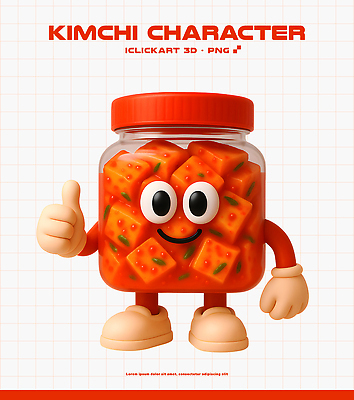 PSD 편집이미지 캐릭터 디자인 문화 음식 채소 손가락 유리병 김치 한국 3D 귀여움 표현 김장 아기자기 편집3D 손 아시아 한식 컨셉 병_용기 디지털합성 파일형식